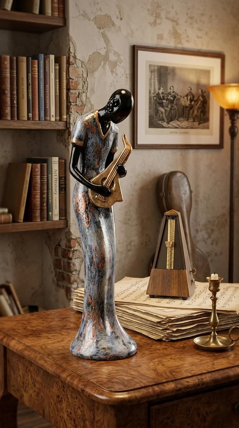 MH Decors Elegant Tribal Musician Ladies Statue Playing Clarinet Guitar and Saxophone for Home Decor