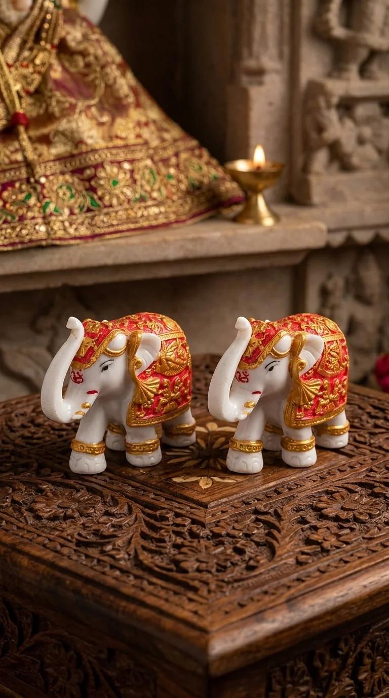 MH Decors Elegant Designer Elephant Pair Statue for Tabletop Home and Office Decor