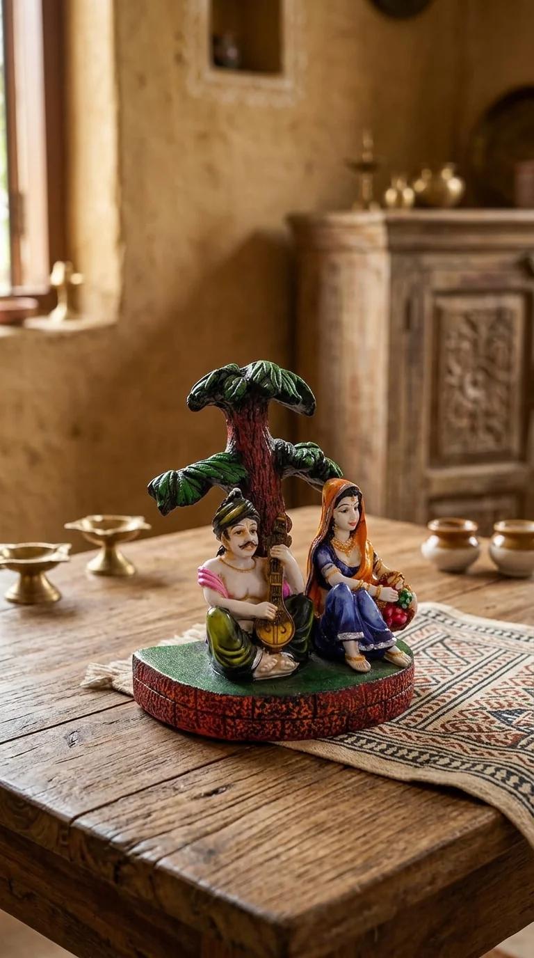 MH Decors Elegant Rajasthani Couple Playing Music with Tree Figurine for Home Display