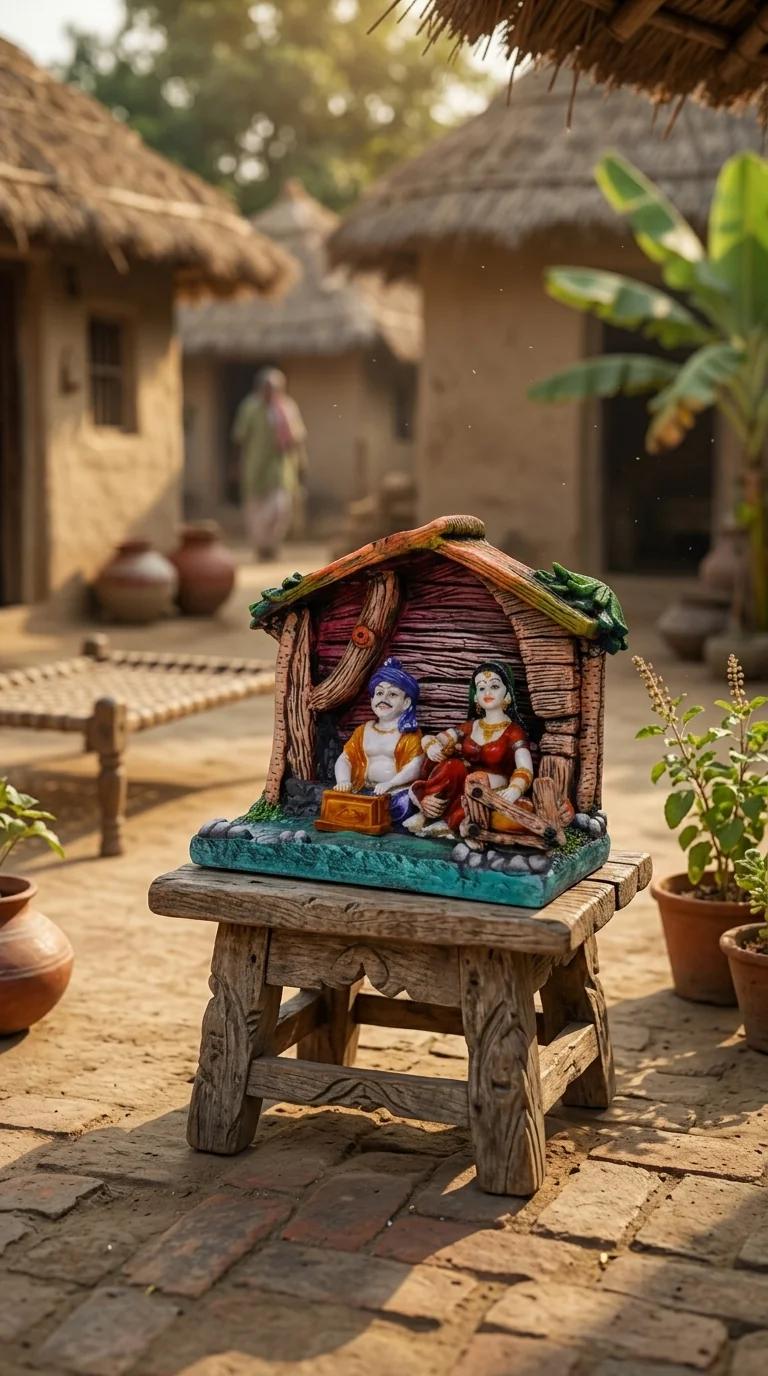 MH Decors Elegant Rajasthani Couple Playing Harmonium Figurine for Home Interior Display