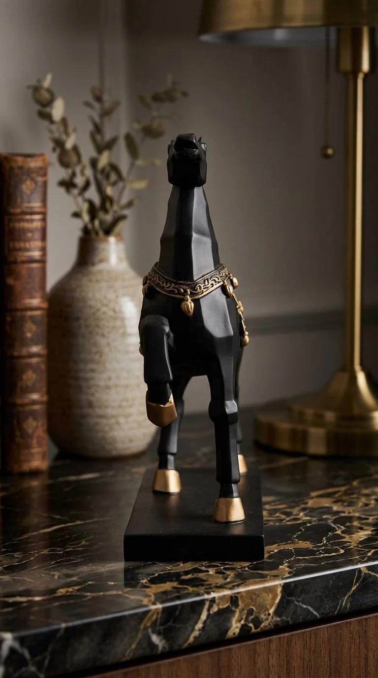 MH Decors Elegant Black and Gold Horse Showpiece for Home and Office Decoration