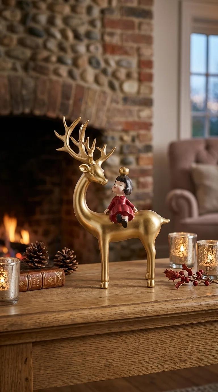 MH Decors Elegant Golden Fairy Reindeer Showpiece for Office and Home Table Decor