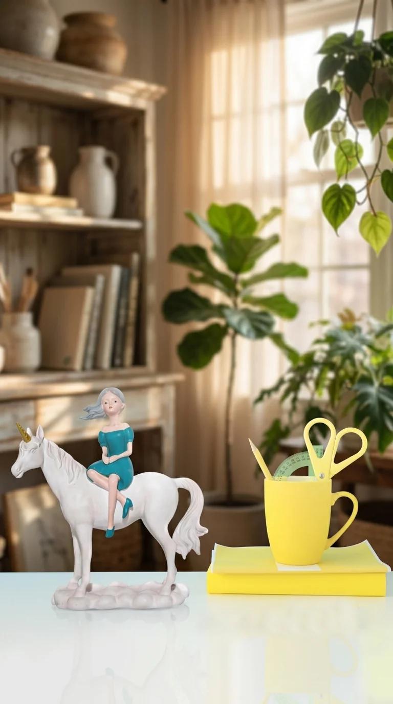MH Decors Elegant Unicorn Girl on Horse Showpiece for Home and Office Decor