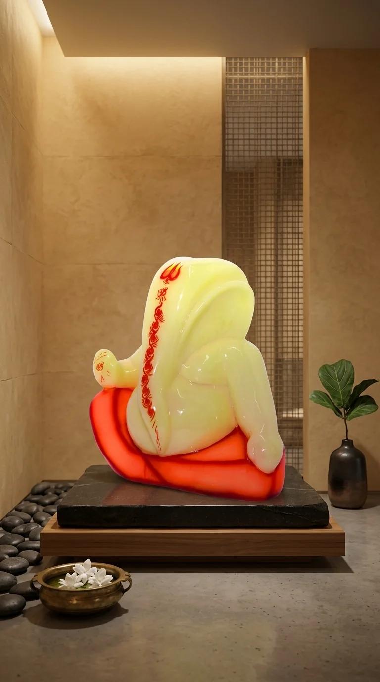 Value Gifts Handcrafted Medium Orange Ganesha Statue for Home and Office Decoration