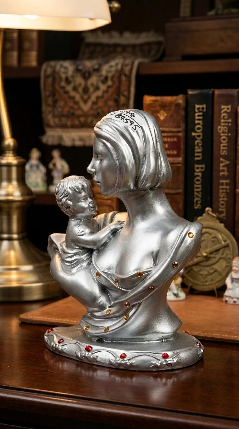 Value Gifts Premium Silver Mother and Child Showpiece for Home and Gift Occasion