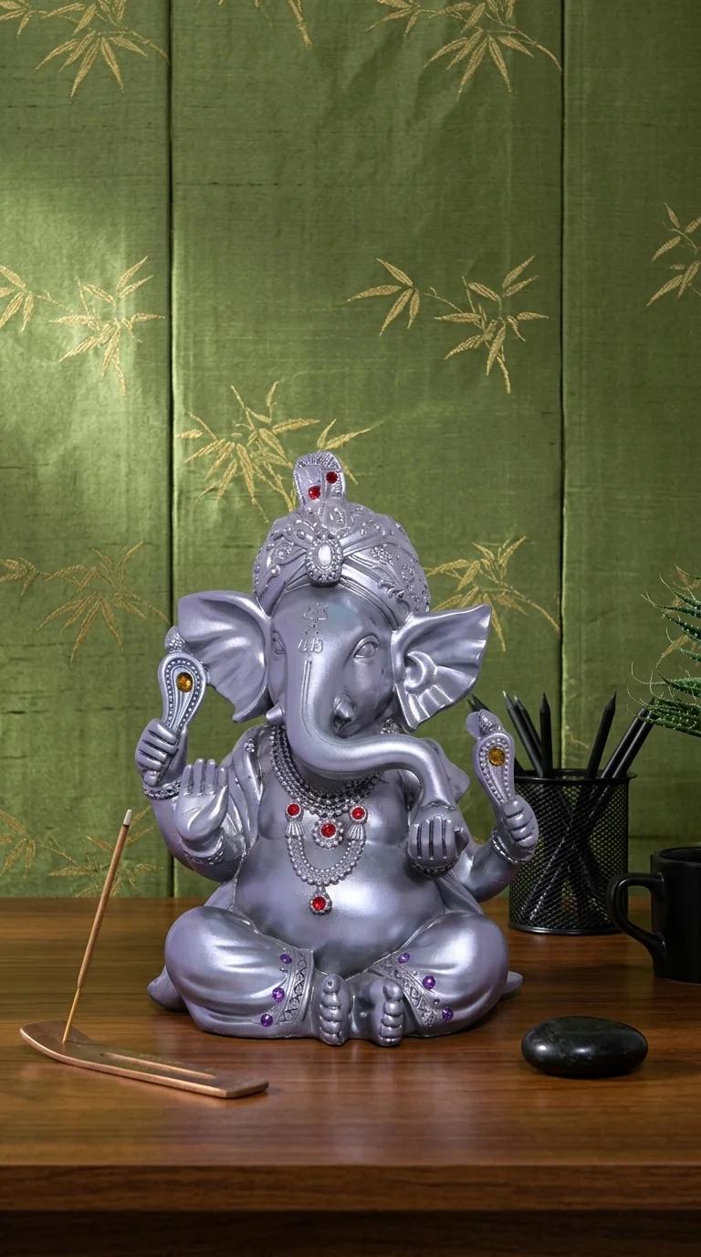 Value Gifts Silver Plated Ganesha Sculpture for Home Decor Office Desk and Pooja