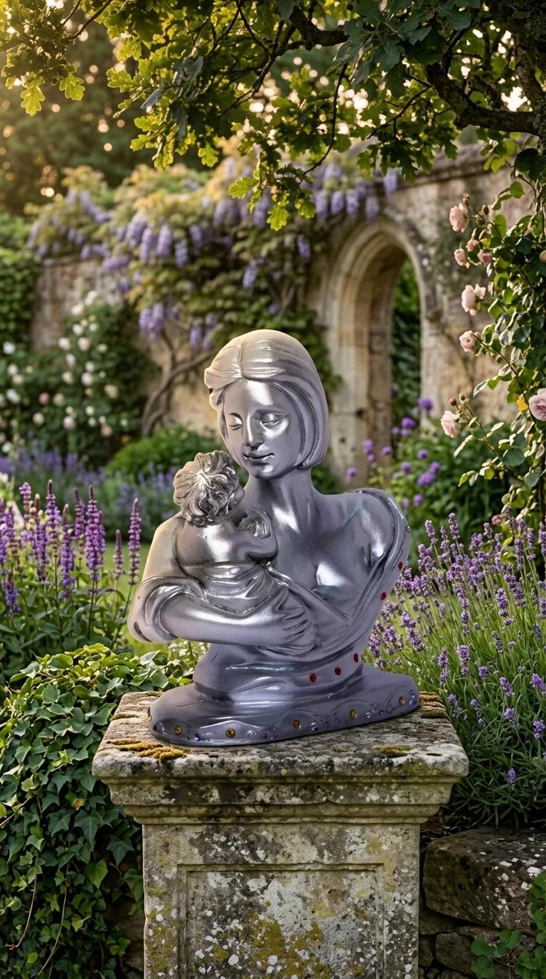 Value Gifts Elegant Silver Mother and Child Showpiece Small Size for Home and Gift