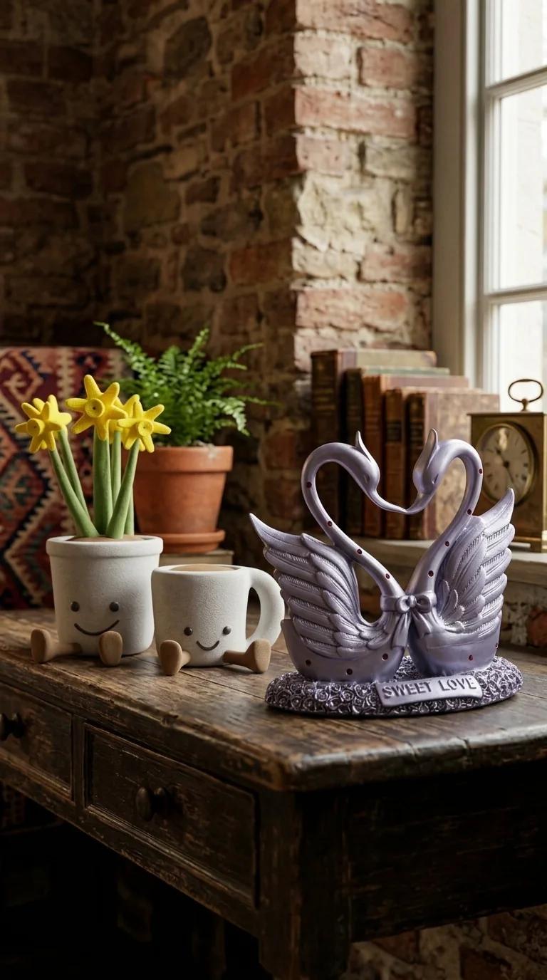 Value Gifts Modern Silver Plated Swan Pair Statue for Home and Office Tabletop