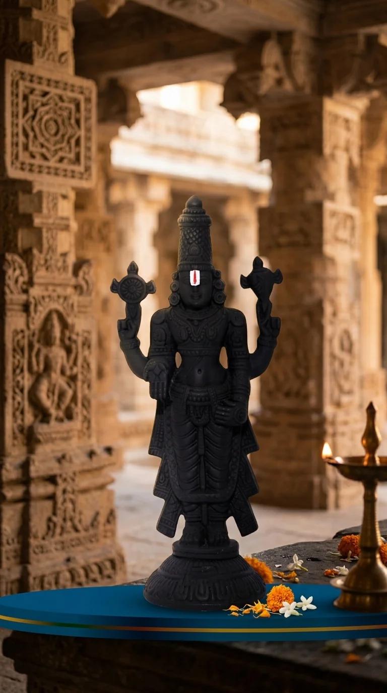 MH Decors Elegant Black Polished Venkateswara Idol Showpiece for Home and Car Decor