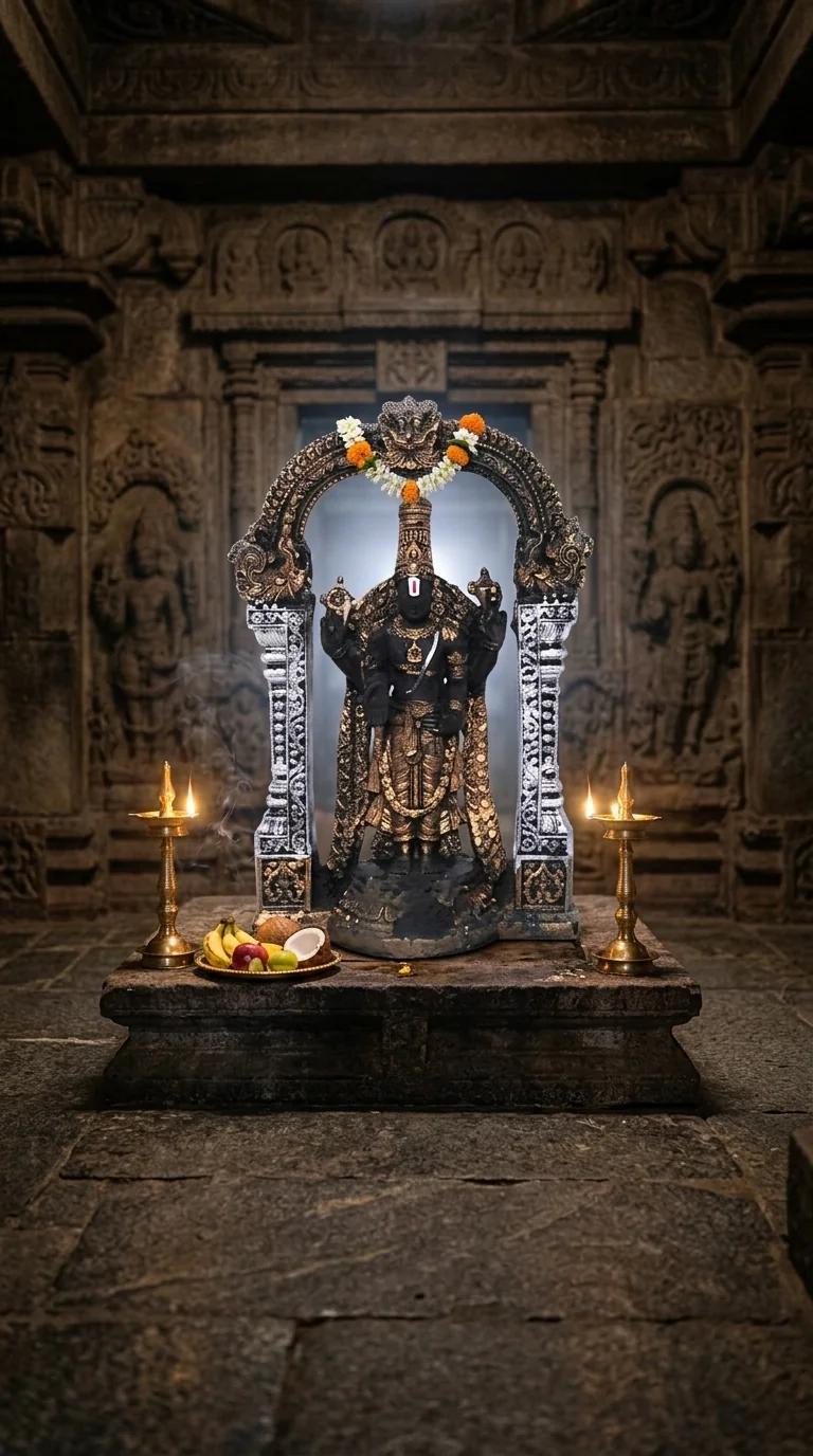 MH Decors Elegant Tirupati Balaji Showpiece with Arch for Home and Temple Decor