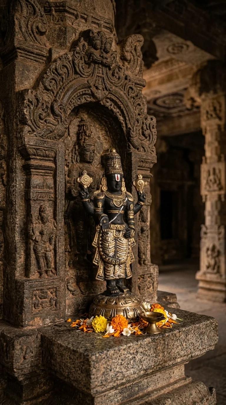 MH Decors Elegant Gold Finish Venkateswara Swamy Figurine for Home, Car, and Office