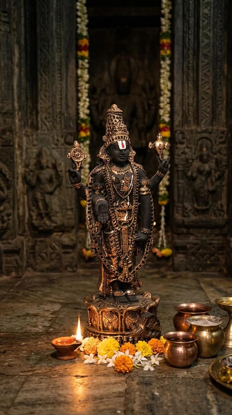 MH Decors Elegant Gold Plated Balaji Showpiece for Home, Temple, and Gifting