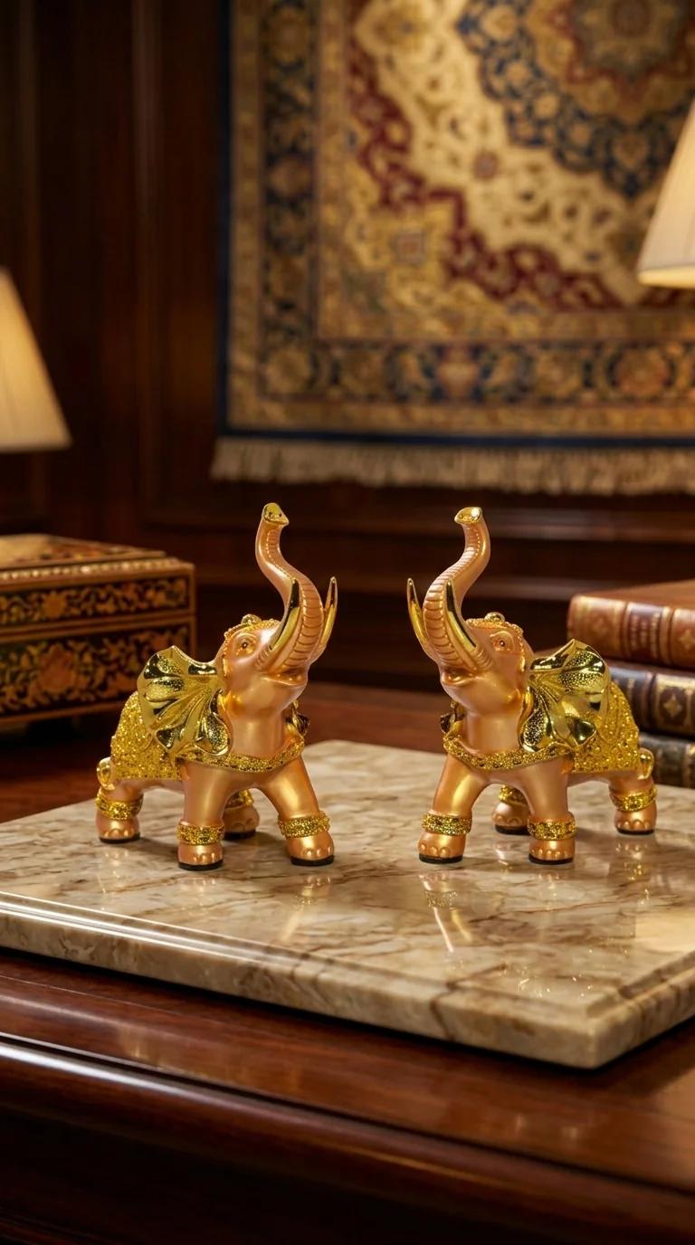 MH Decors Elegant Elephant Pair Statue for Tabletop and Home Decor