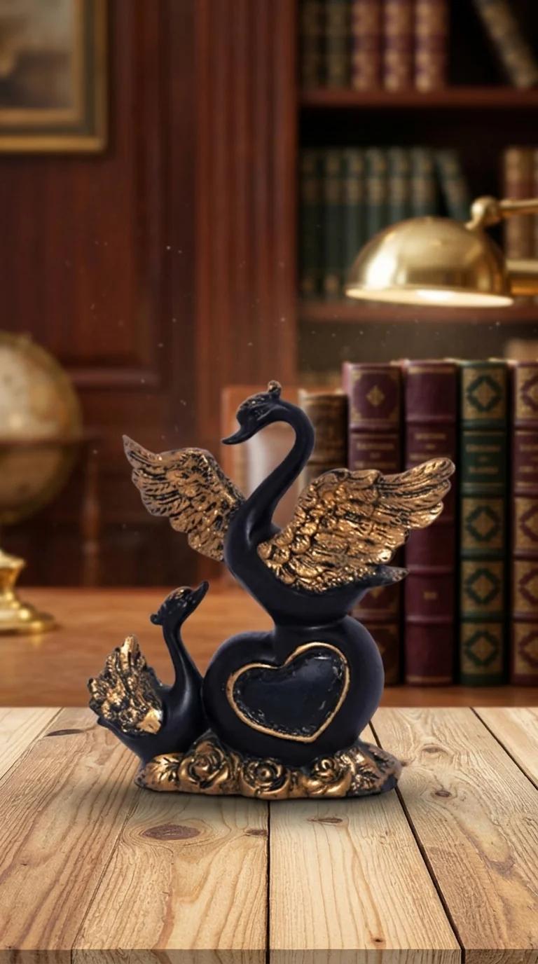 MH Decors Elegant Swan Heart Figurine Pair for Home and Office Decoration