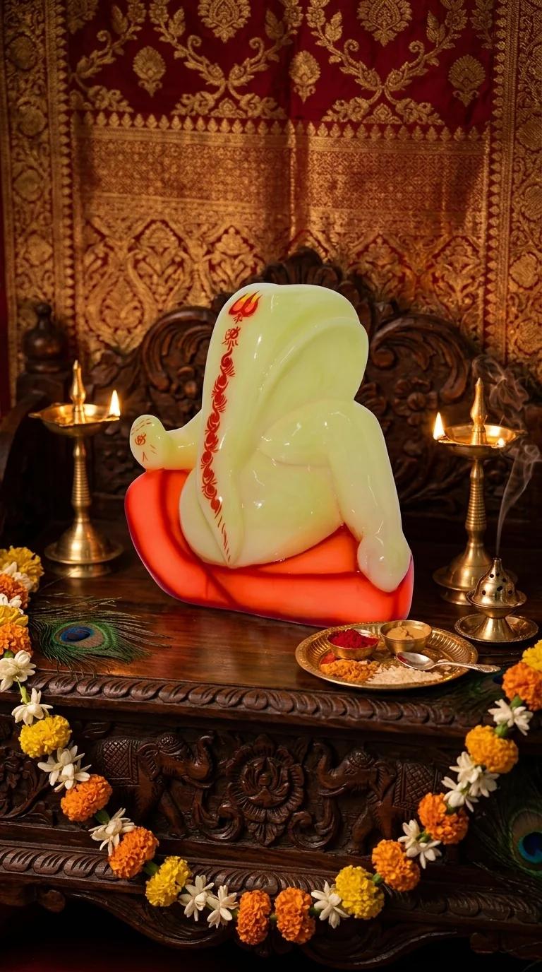 MH Decors Elegant Orange Colour Synthetic Marble Ganesha Figurine for Office and Home