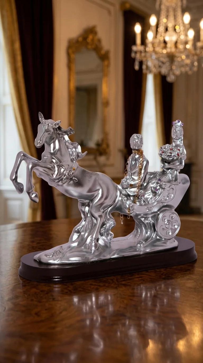 MH Decors Elegant Love Couple on Chetak Horse Figurine for Tabletop and Home Decoration
