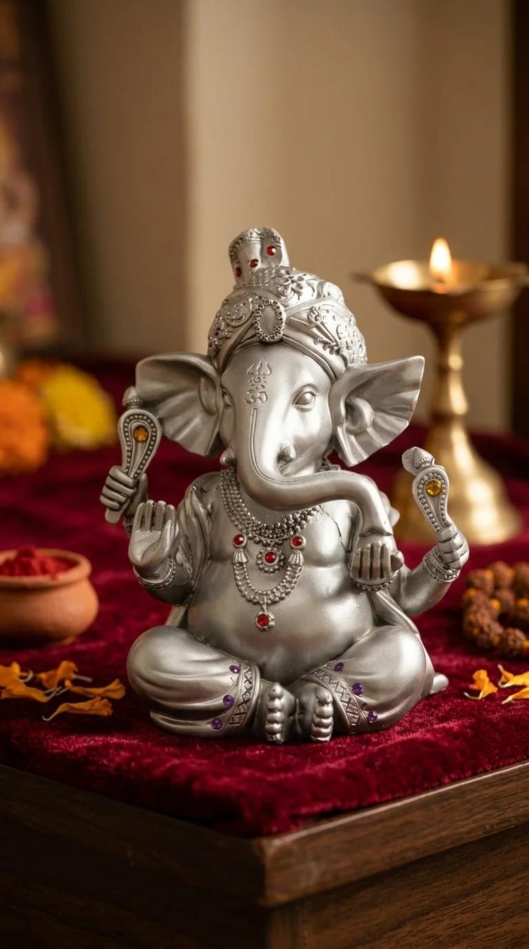 MH Decors Premium Silver Plated Ganesha Sculpture for Home, Office, and Pooja