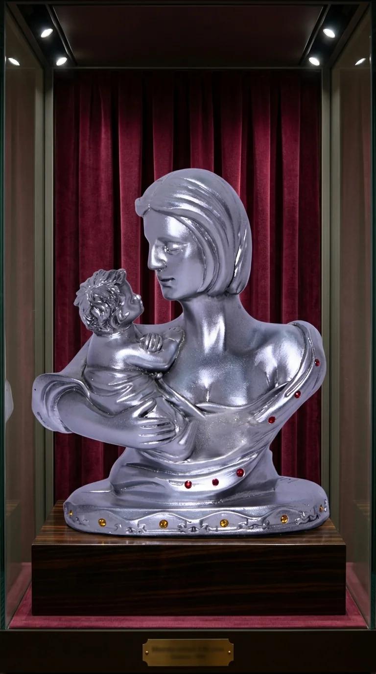 MH Decors Elegant Silver Mother and Child Statue for Office, Home, and Gifting