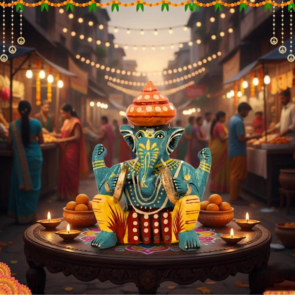 VPH Gift Store Wooden Ganesha Musician Dolls Kondapalli Handmade Set of 6