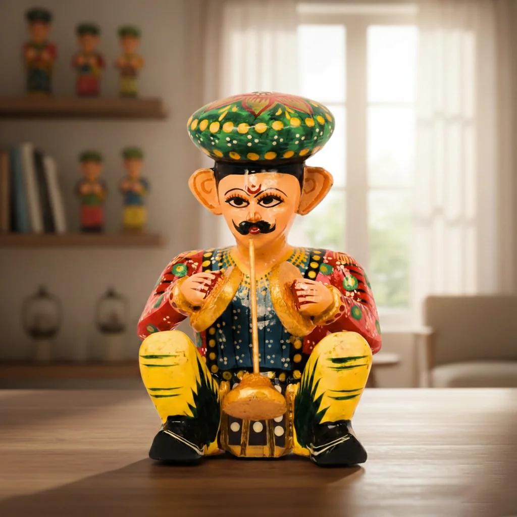 VPH Gift Store Kondapalli Wooden Jaipur Musician Bawla Multi Colour Handcrafted Set of 6 Decor