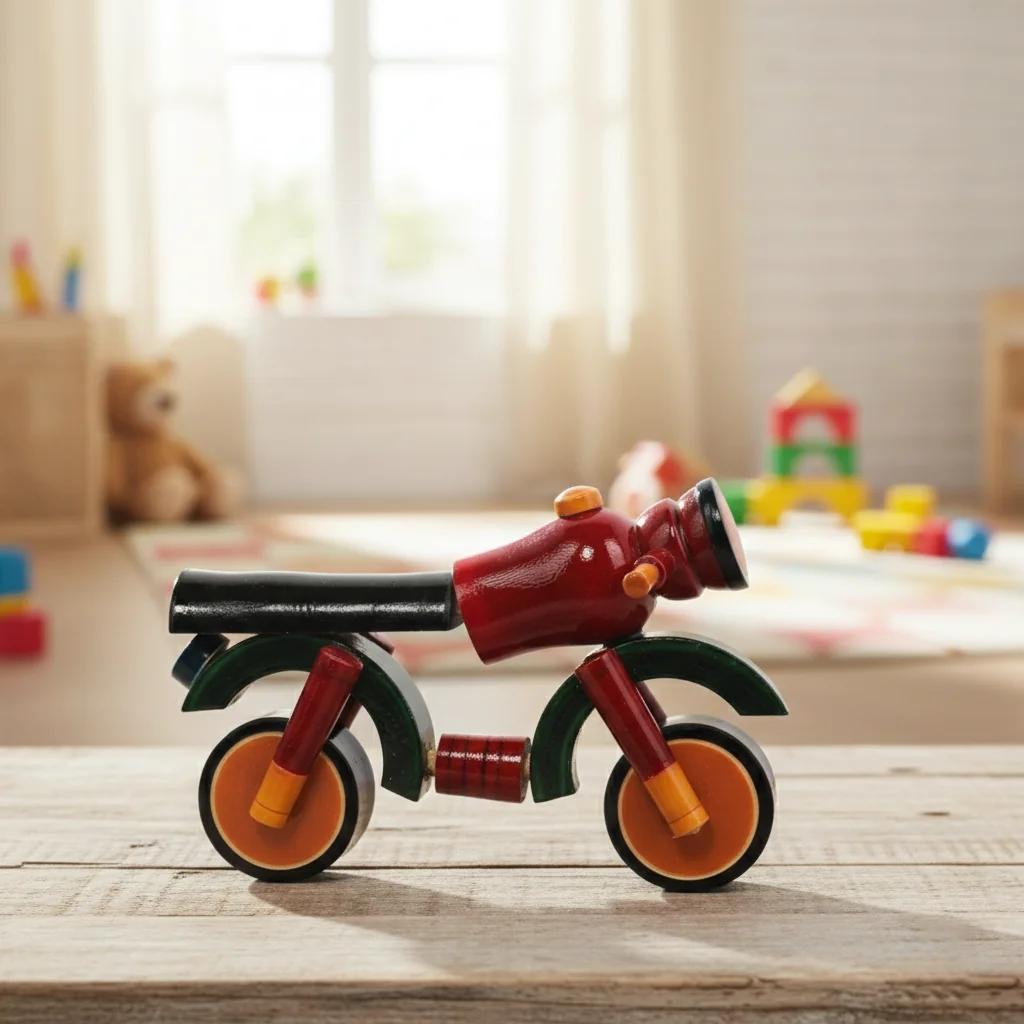 VPH Gift Store Kondapalli Wooden Motorcycle Toy Handcrafted Decorative Figurine for Kids