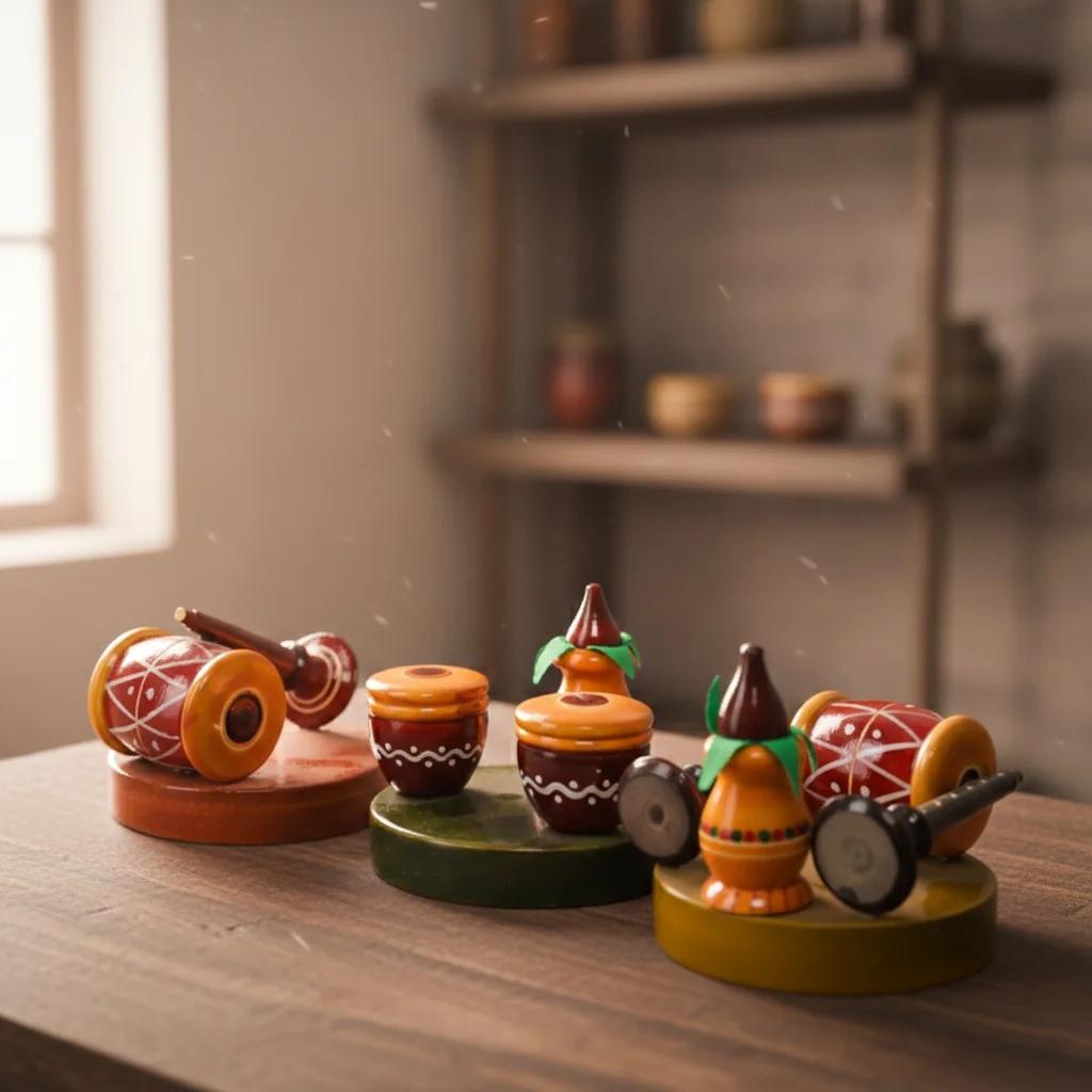 VPH Gift Store Wooden Sannai Pelli Melam Kondapalli Handcrafted Musical Set for Home