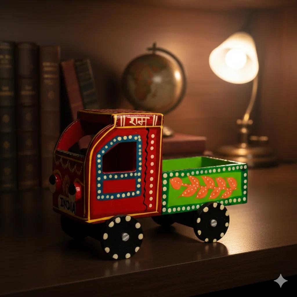 MH Decors Wooden Push and Pull Truck Kondapalli Hand Painted Decorative Figurine