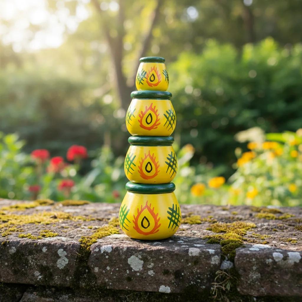 MH Decors Wooden Matki Set of 4 Kondapalli Hand Painted Yellow for Living Room