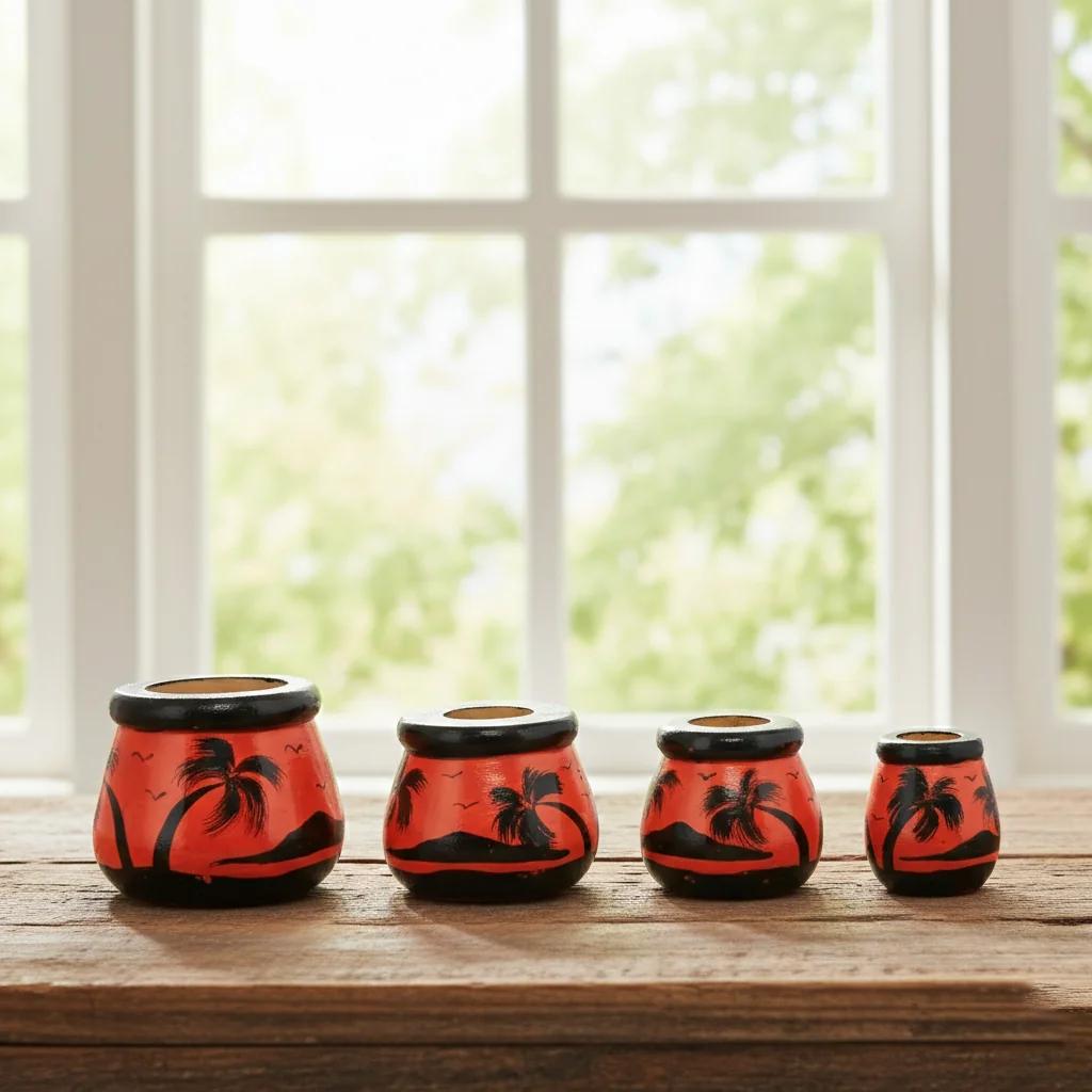 MH Decors Wooden Matki Set of 4 Kondapalli Hand Painted Red for Living Room