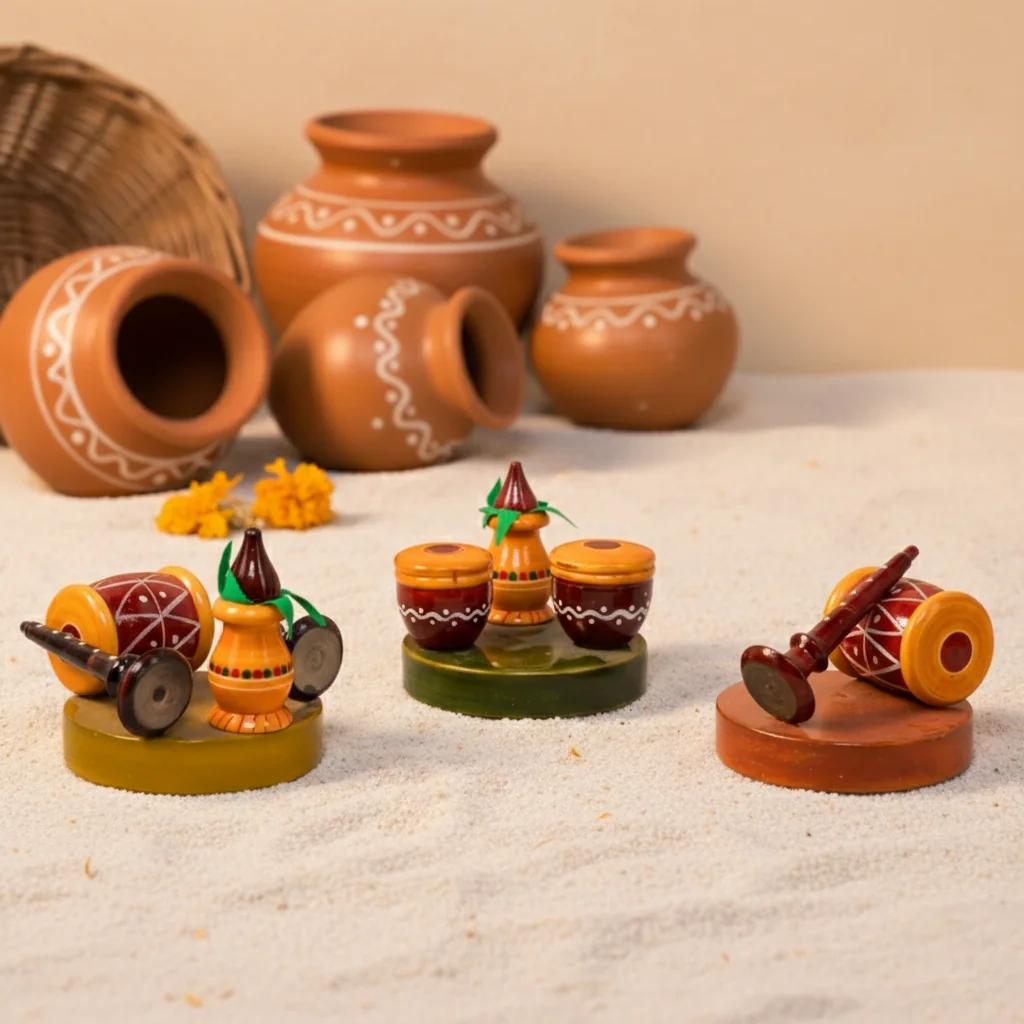 MH Decors Wooden Sannai Pelli Melam Musical Set Kondapalli Handmade Decorative Figurine