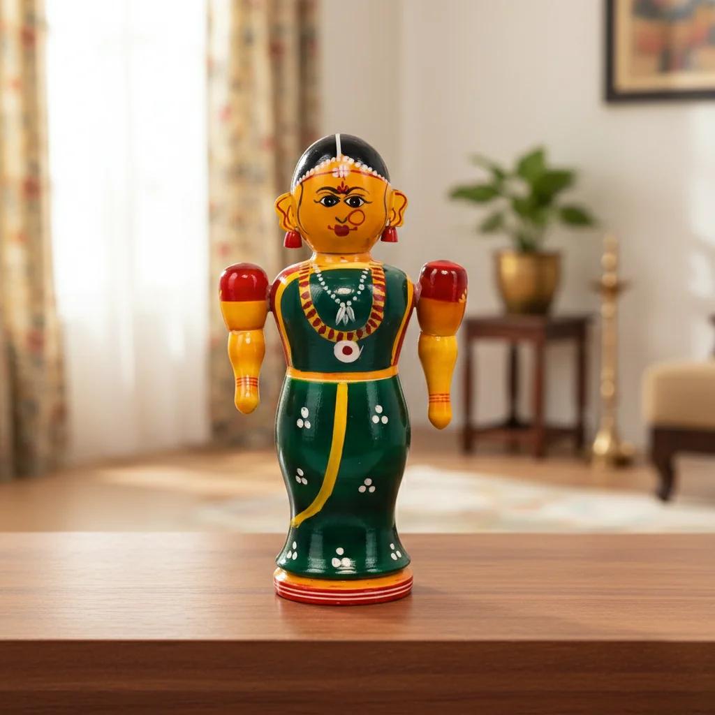 VPH Gift Store Handmade Kondapalli Wooden Bride Couple Decorative Showpiece