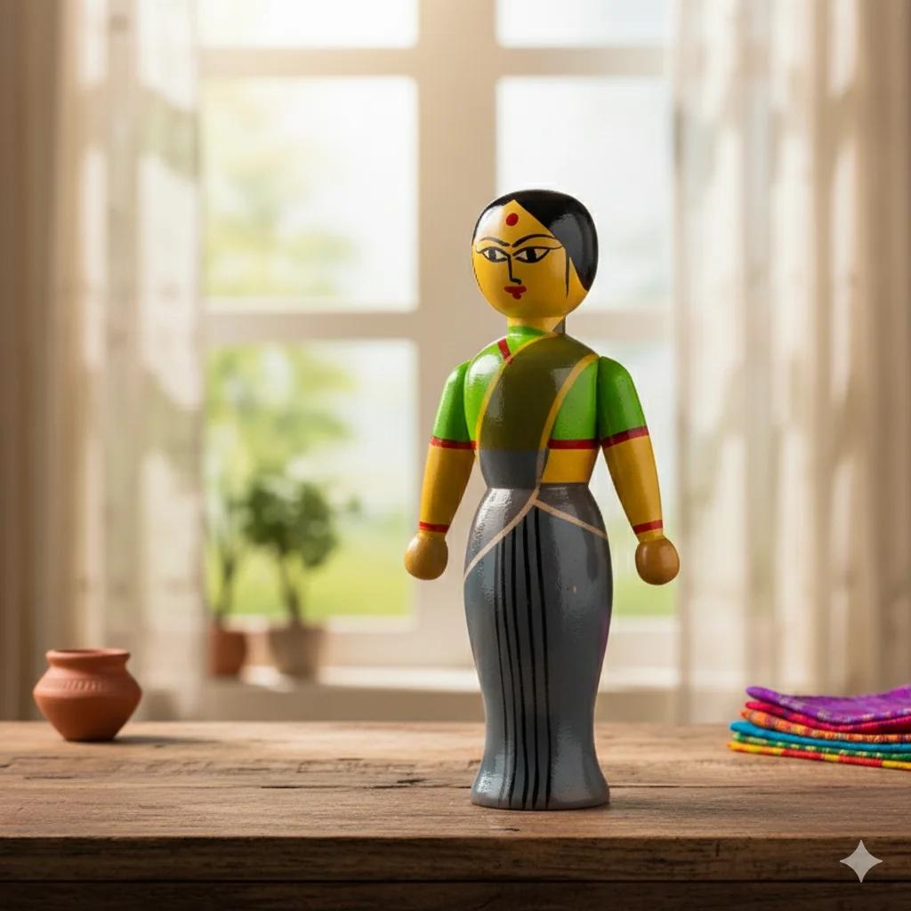 VPH Gift Store Kondapalli Wooden Raja Rani Doll Set Handcrafted for Home Decoration