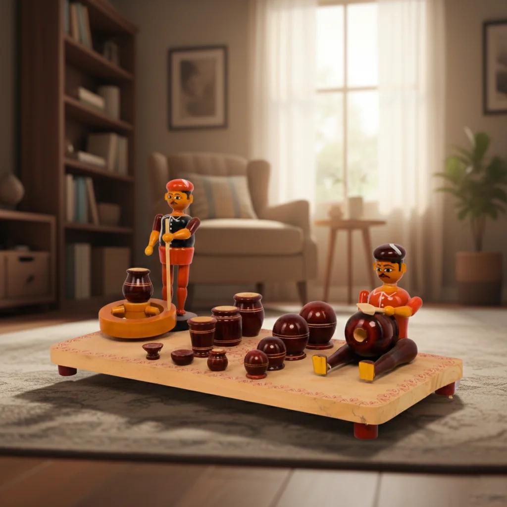 VPH Gift Store Wooden Traditional Pot Making Men Kondapalli Handcrafted Figurine