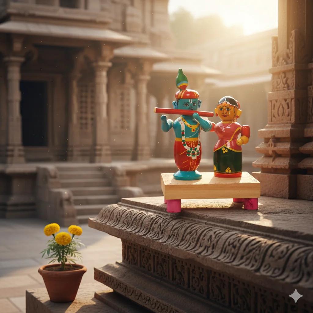 VPH Gift Store Kondapalli Wooden Radha Krishna Handcrafted Figurines for Living Room Decoration