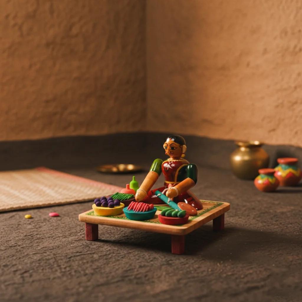 VPH Gift Store Kondapalli Wooden Sweetcorn Selling Women Doll Set Handcrafted for Home