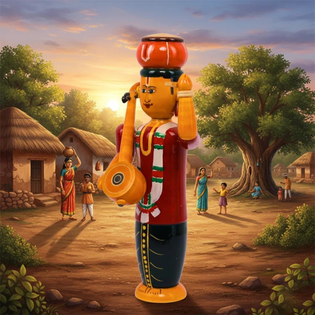 MH Decors Kondapalli Wooden Haridasu Decorative Statue Hand Made for Home