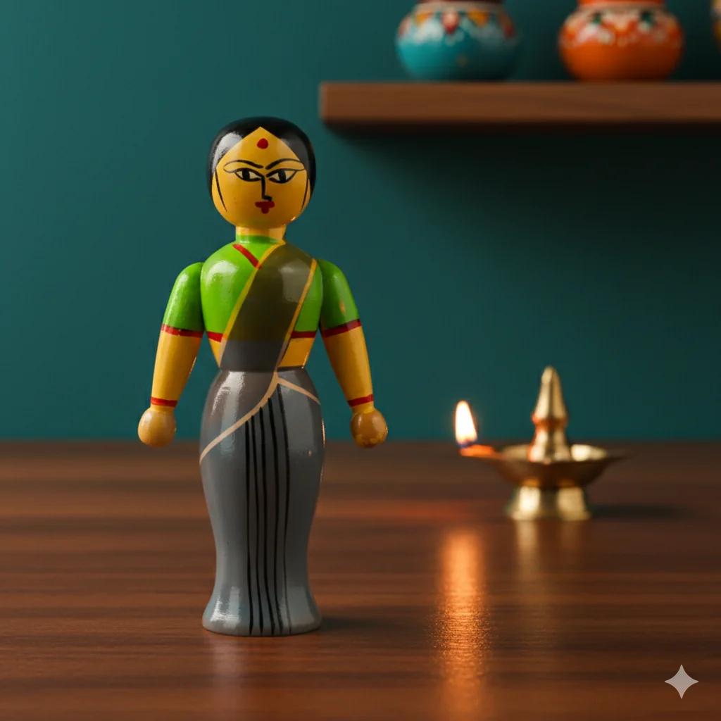 MH Decors Handcrafted Kondapalli Wooden Raja Rani Doll Showpiece for Home