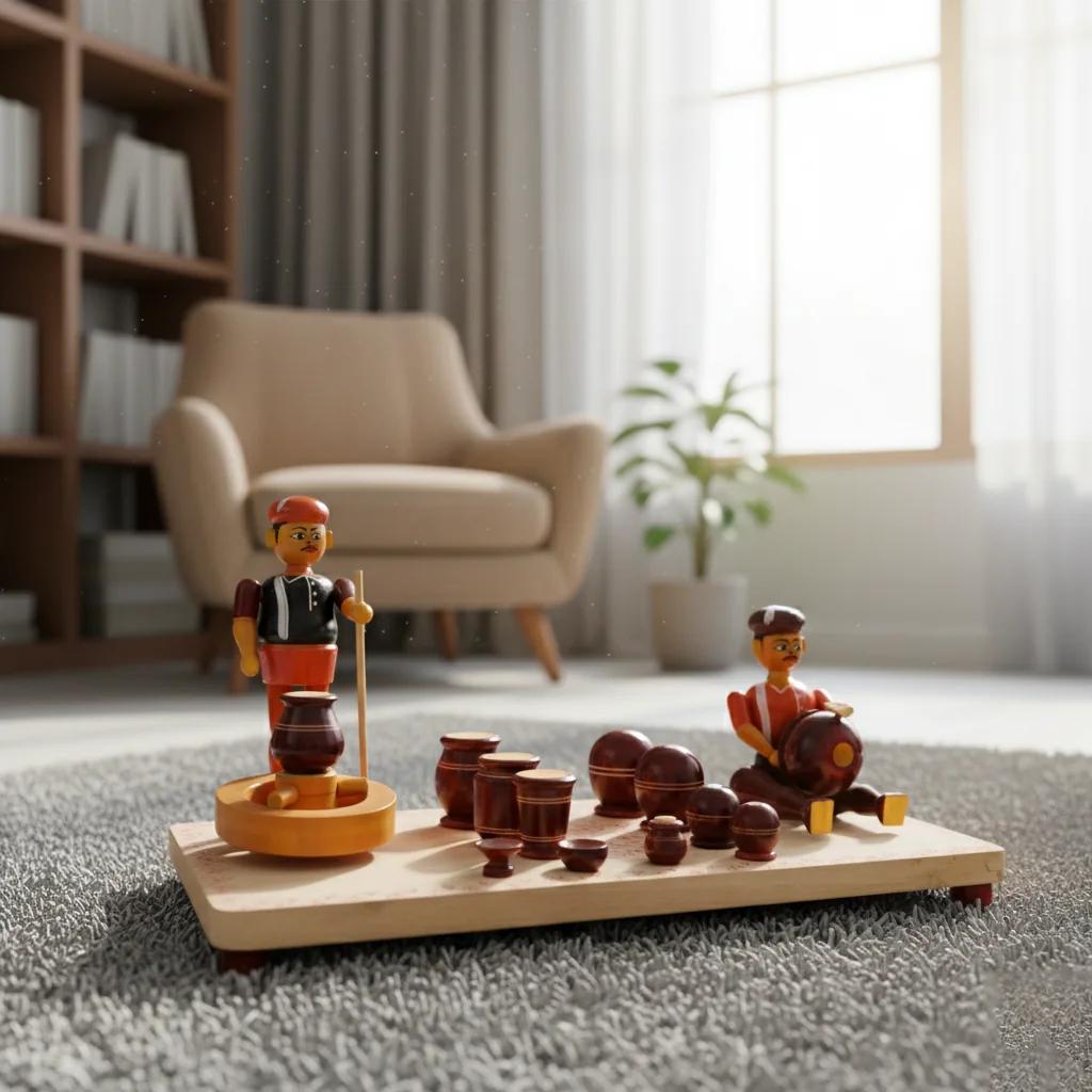 MH Decors Kondapalli Wooden Traditional Pot Making Men Decorative Idol for Home Interiors