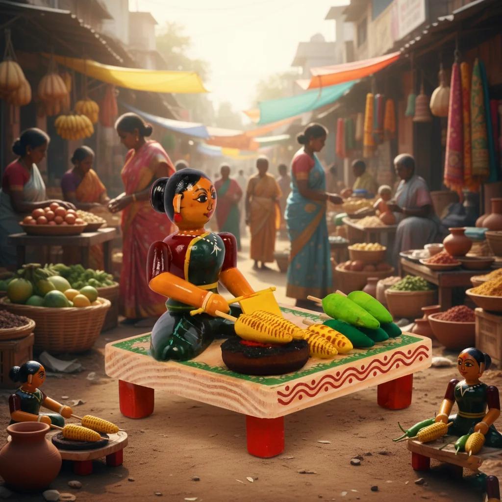 MH Decors Kondapalli Wooden Sweetcorn Selling Women Decorative Toys Hand Made for Home