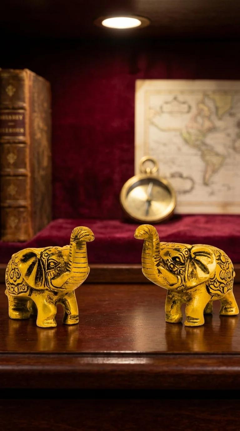 MH Decors Brass Handcrafted Blessing Elephant Figurines for Home Decor