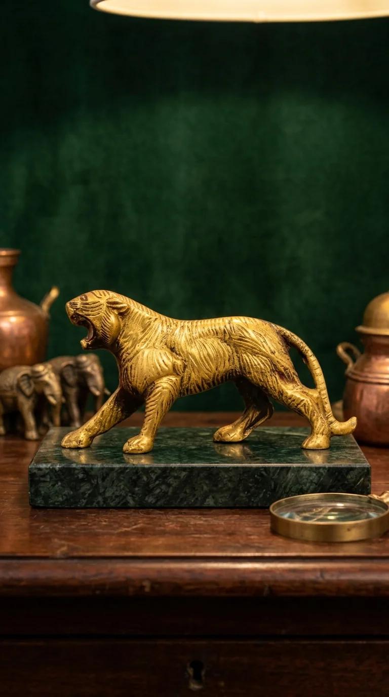 MH Decors Brass Bengal Tiger Figurine Showpiece for Office and Home