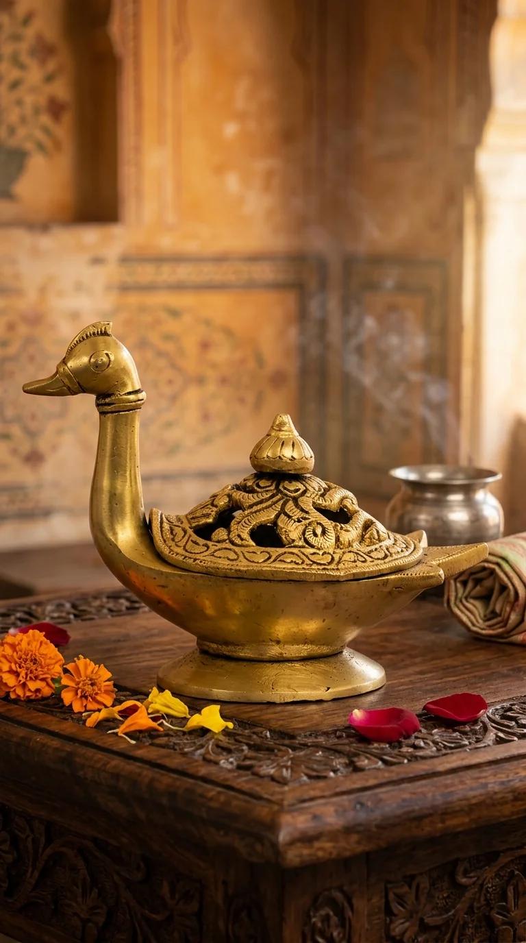 MH Decors Brass Swan Incense Burner for Pooja Home Office and Temple