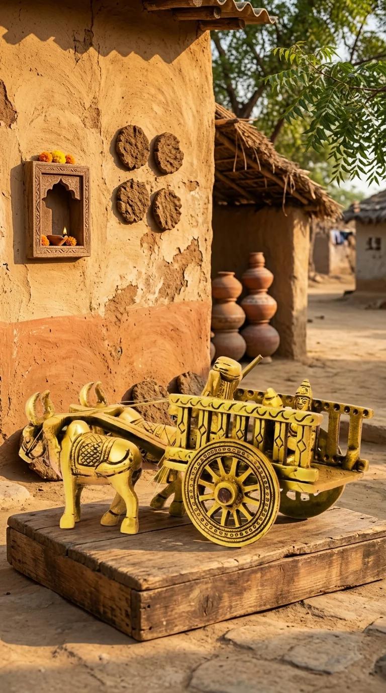 MH Decors Brass Ganesh Lakshmi Saraswathi Bullock Cart Idol for Home Pooja and Display