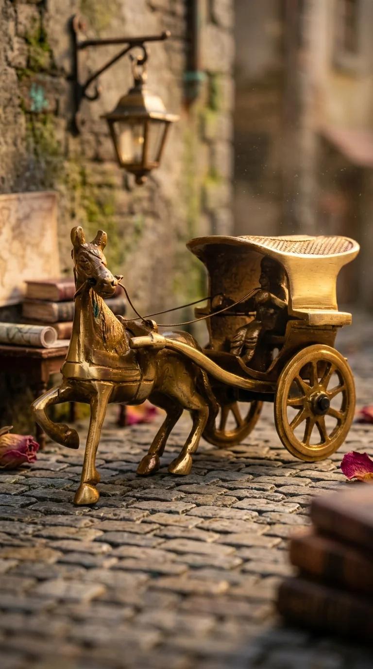 MH Decors Decorative Brass Horse Cart Tanga Showpiece Two Moustaches for Living Room