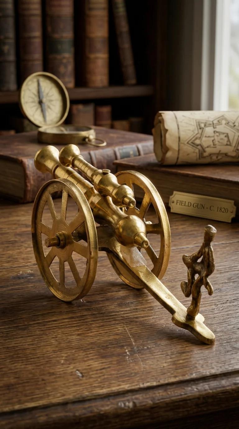 MH Decors Brass Double Barrel Canon Ball Fire Soldier Desk Showpiece Handcrafted