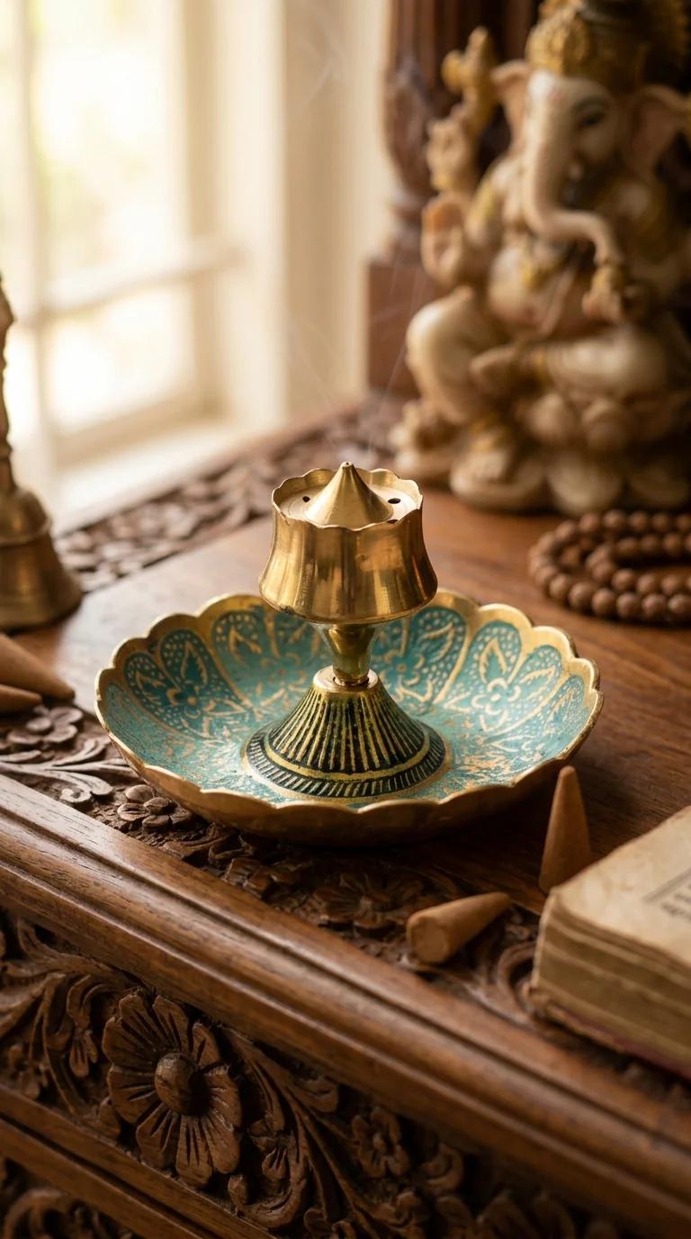 MH Decors Brass Multicolour Agarbatti and Dhoop Holder for Spiritual Home Decor