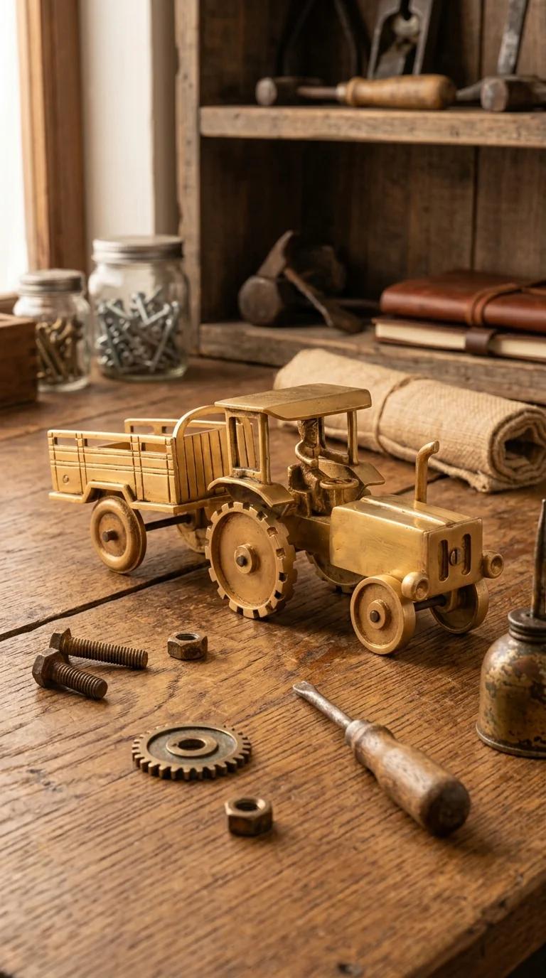 MH Decors Decorative Brass Tractor Statue with Carrier for Office and Living Room