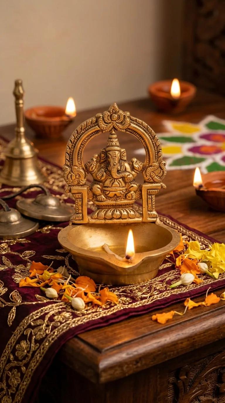 MH Decors Brass Ganapathi Diya for Pooja Home Altar and Living Room Decor