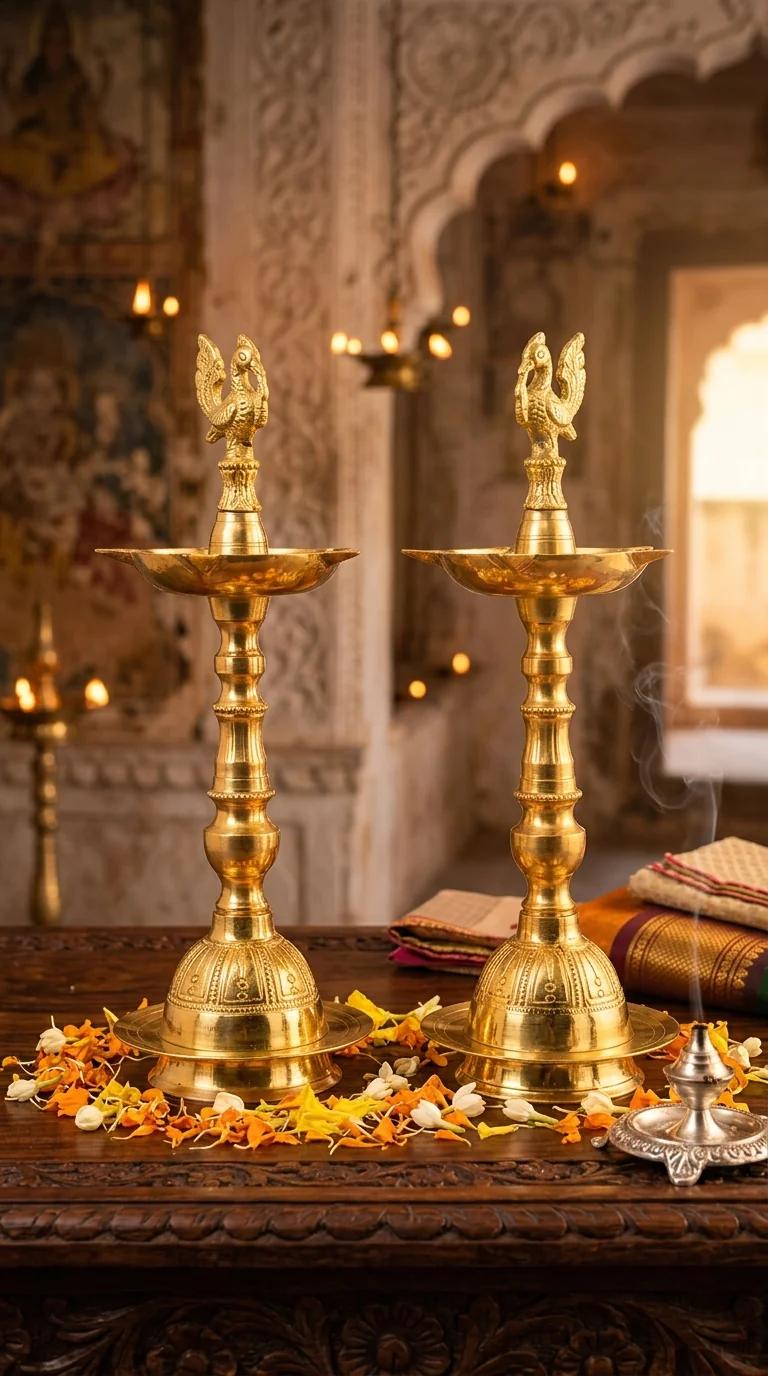 MH Decors Handcrafted Brass Peacock Oil Diyas for Pooja Room and Spiritual Home Decor