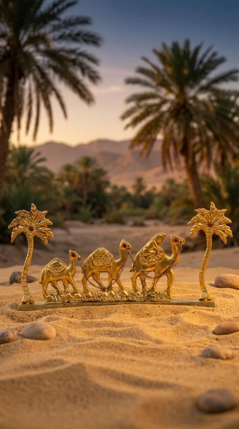 MH Decors Decorative Brass Camel with Palm Tree Miniature for Tabletop Display